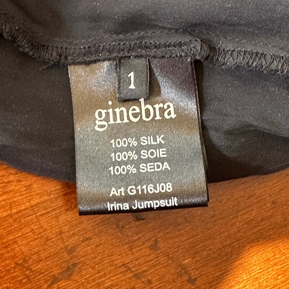 Ginebra Prive black‎ silk w gold metal embroidered accents, cinch waist jumpsuit - Picture 8 of 16